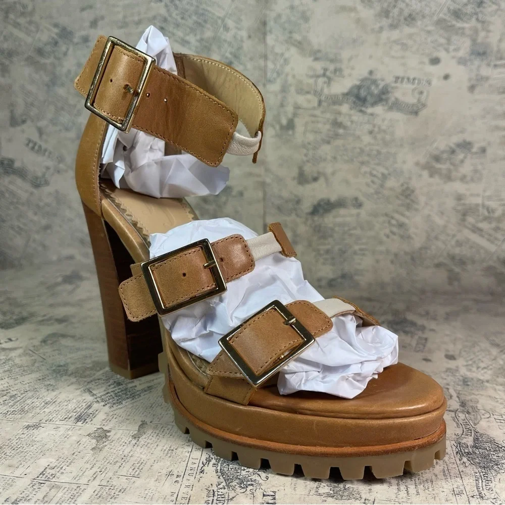 JJ Heitor Leather Platform Pumps Made in Portugal Block Heel Shoes